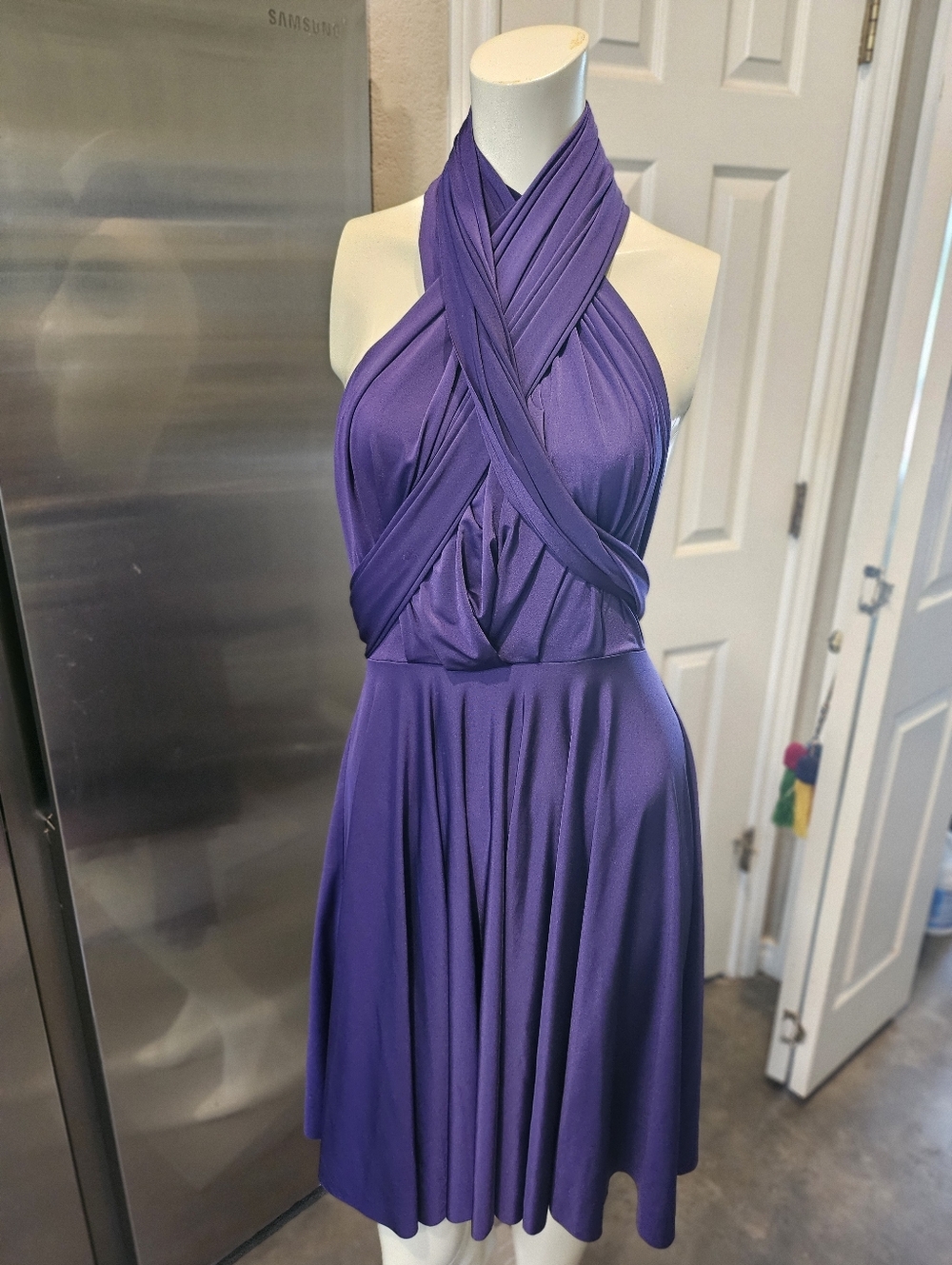 Two Birds Brand Original Convertible Wrap Dress Purple Polyester Spandex Fabric